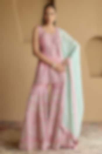 Pink Tissue Mirror Embroidered Gharara Set by Suhino at Pernia's Pop Up Shop