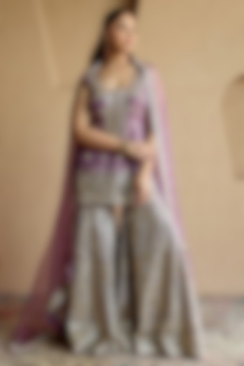 Purple Tissue Mirror Embroidered Gharara Set by Suhino at Pernia's Pop Up Shop