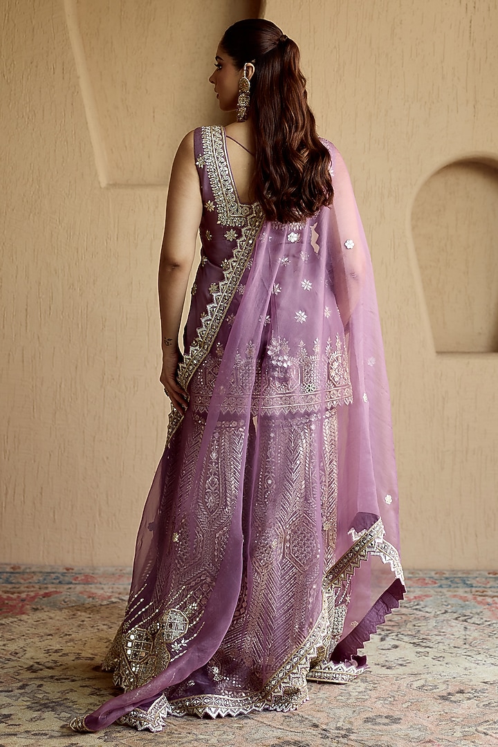 Purple Tissue Mirror Embroidered Gharara Set by Suhino at Pernia's Pop Up Shop