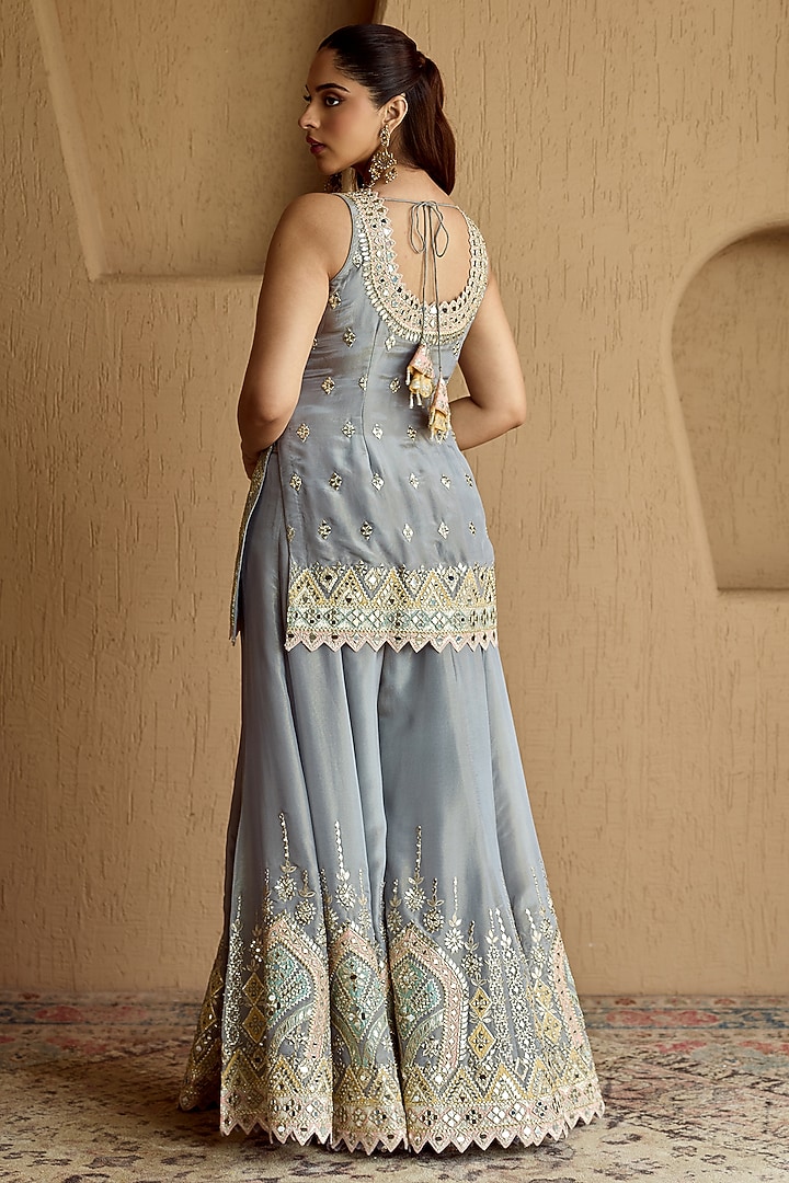 Grey Tissue Mirror Embroidered Gharara Set by Suhino at Pernia's Pop Up Shop