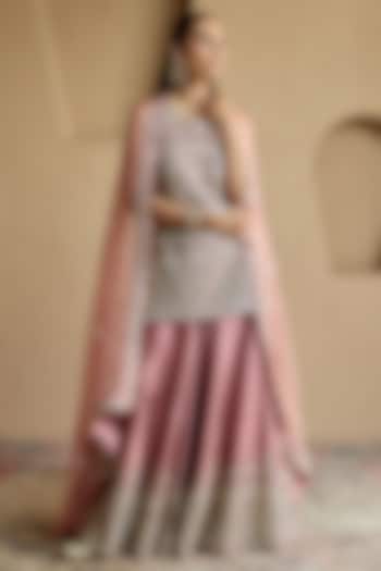 Pink Slub Silk Mirror Embroidered Wedding Sharara Set by Suhino at Pernia's Pop Up Shop