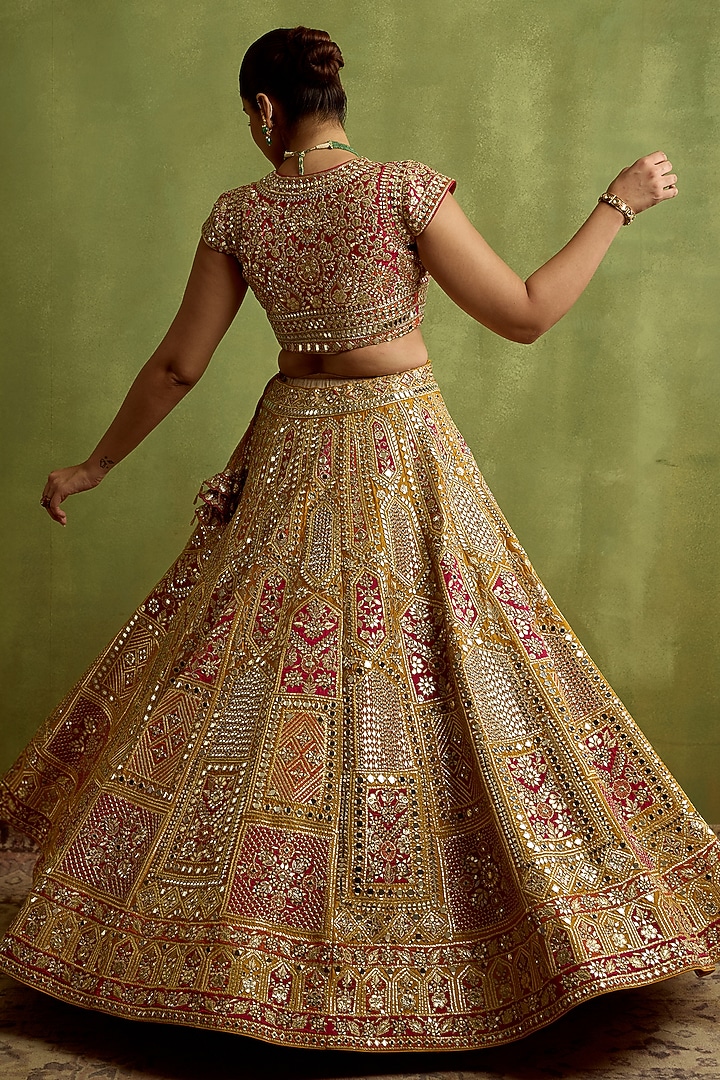Yellow Slub Silk Gota & Zari Embroidered Wedding Lehenga Set by Suhino at Pernia's Pop Up Shop