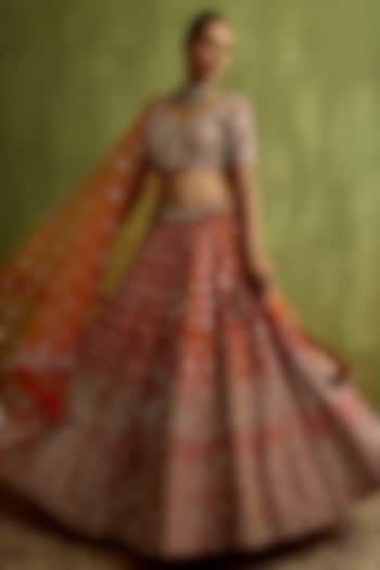 Rust Slub Slub Silk Mirror Embroidered Wedding Lehenga Set by Suhino at Pernia's Pop Up Shop