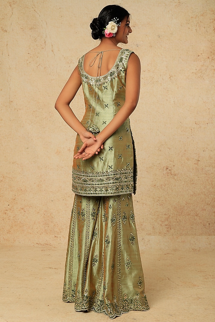 Sage Green Embroidered Gharara Set by Suhino at Pernia's Pop Up Shop