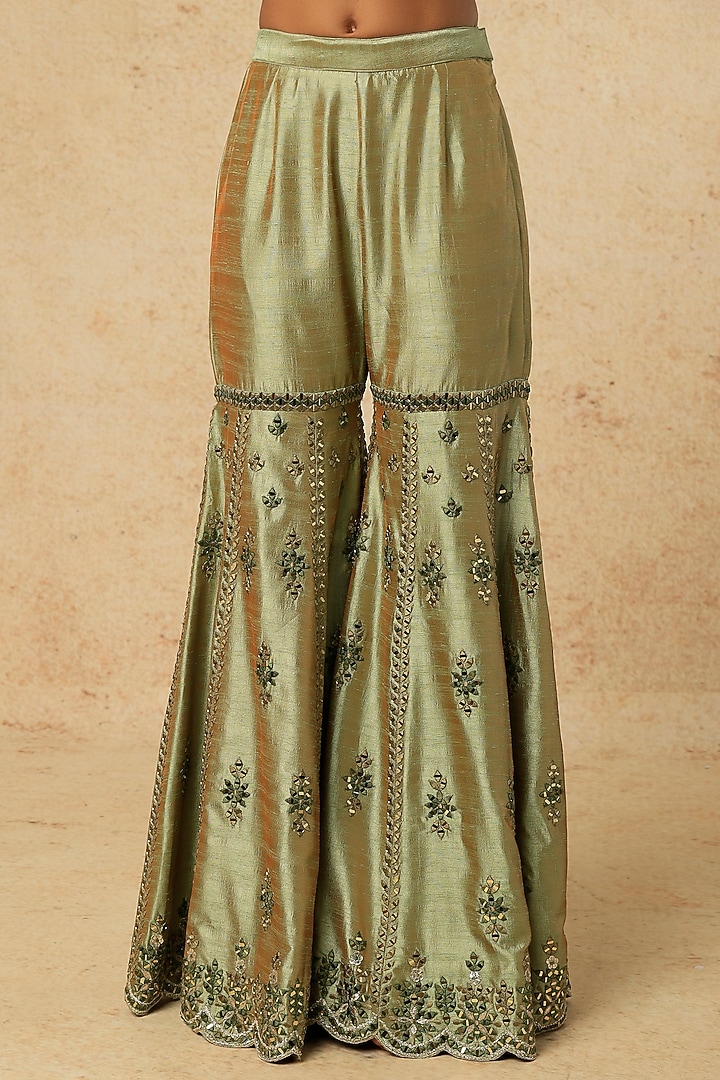 Sage Green Embroidered Gharara Set by Suhino at Pernia's Pop Up Shop