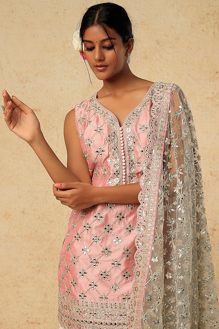 Blush Pink Silk Embroidered Gharara Set by Suhino at Pernia's Pop Up Shop