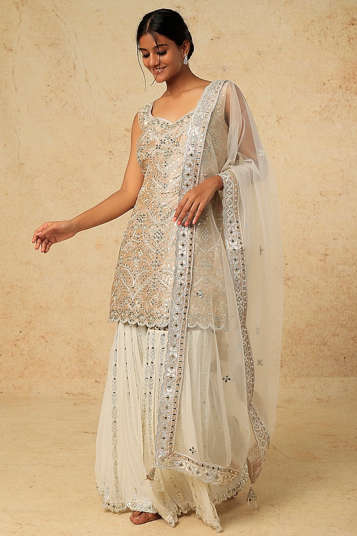 Champagne Gold Embroidered Gharara Set by Suhino