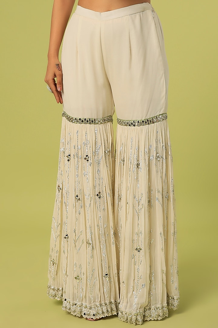 Green & Off-White Embroidered Gharara Set by Suhino at Pernia's Pop Up Shop