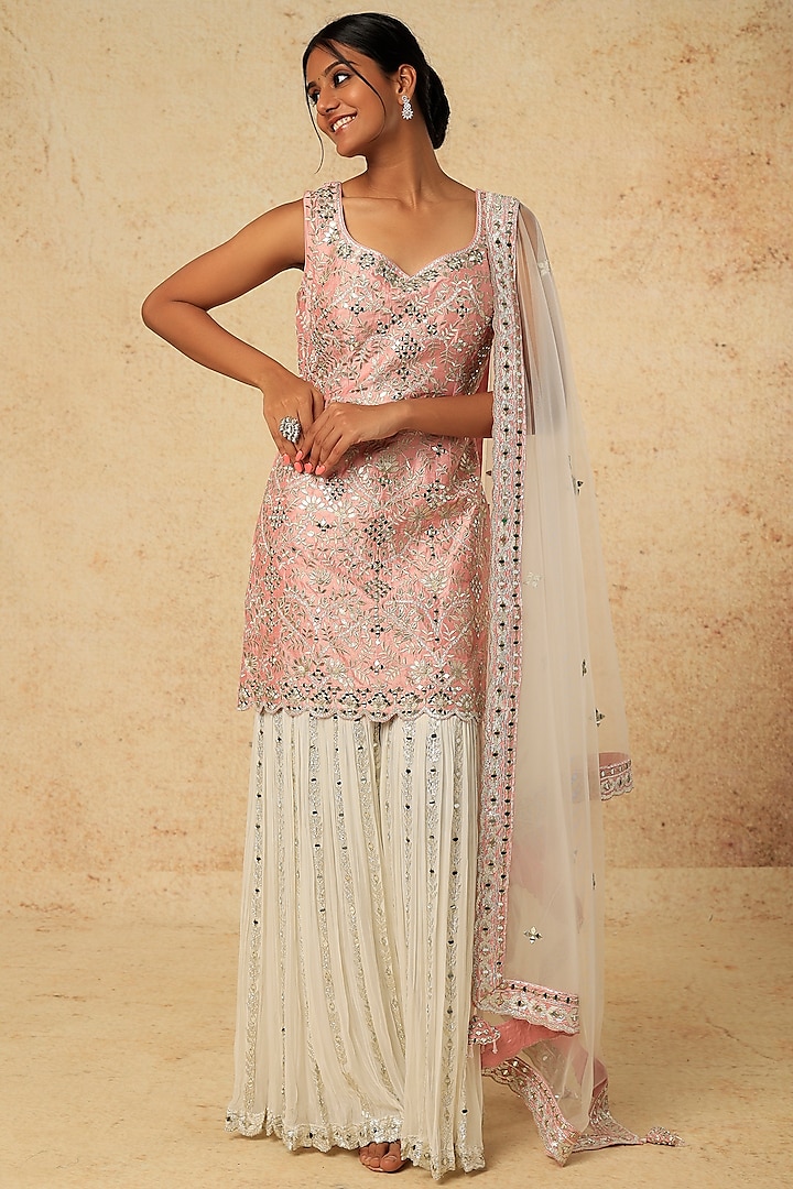 Pink Embroidered Gharara Set by Suhino