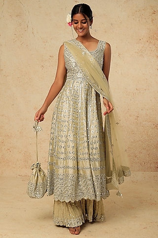 Pista Embroidered Anarkali Set by Suhino