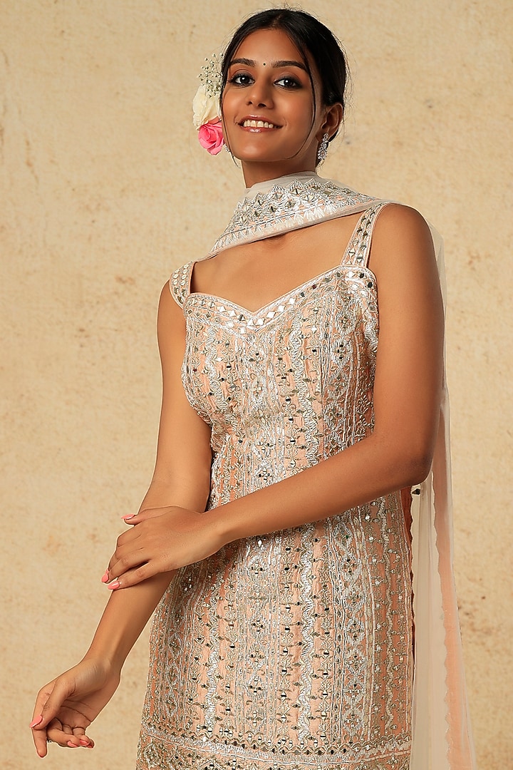 Peach Silk Embroidered Gharara Set by Suhino at Pernia's Pop Up Shop
