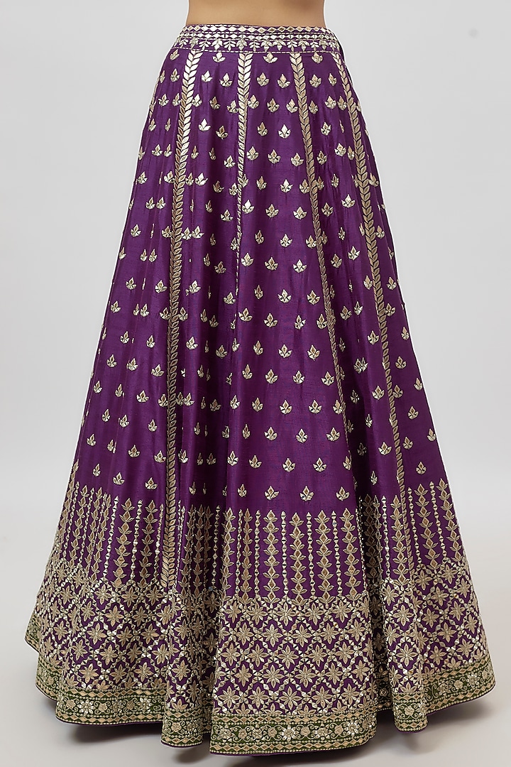 Purple Slub Silk Mirror Embroidered Wedding Lehenga Set by Suhino at Pernia's Pop Up Shop