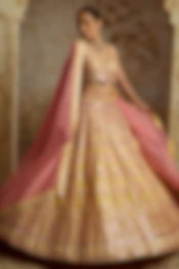 Yellow Slub Silk Mirror Embroidered Wedding Lehenga Set by Suhino at Pernia's Pop Up Shop