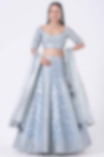 Ice Blue Embroidered Wedding Lehenga Set by Suhino at Pernia's Pop Up Shop