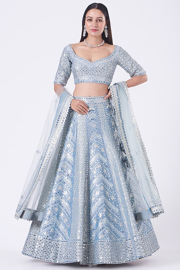 Ice Blue Embroidered Wedding Lehenga Set by Suhino at Pernia's Pop Up Shop