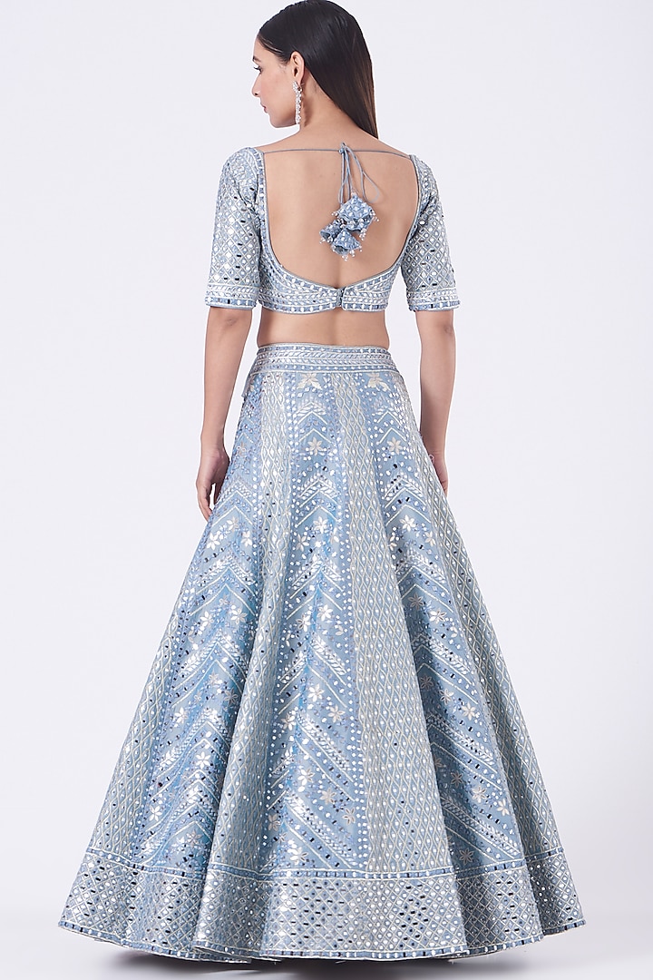 Ice Blue Embroidered Wedding Lehenga Set by Suhino at Pernia's Pop Up Shop