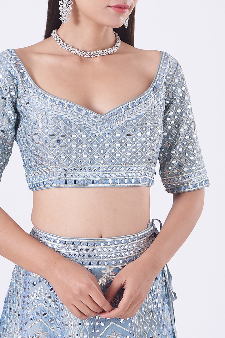 Ice Blue Embroidered Wedding Lehenga Set by Suhino at Pernia's Pop Up Shop