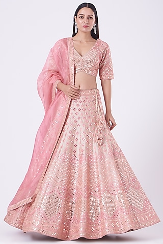 Pink Embroidered Lehenga Set by Suhino