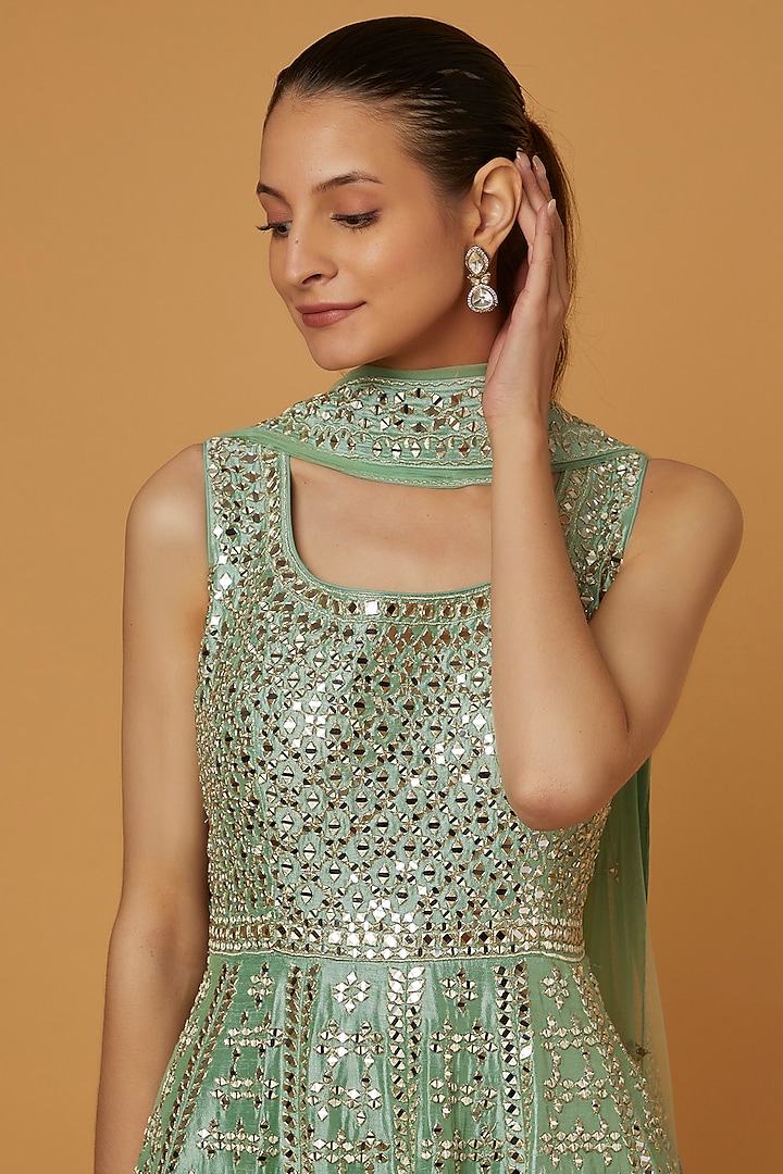 Aqua Embroidered Wedding Anarkali Set by Suhino at Pernia's Pop Up Shop