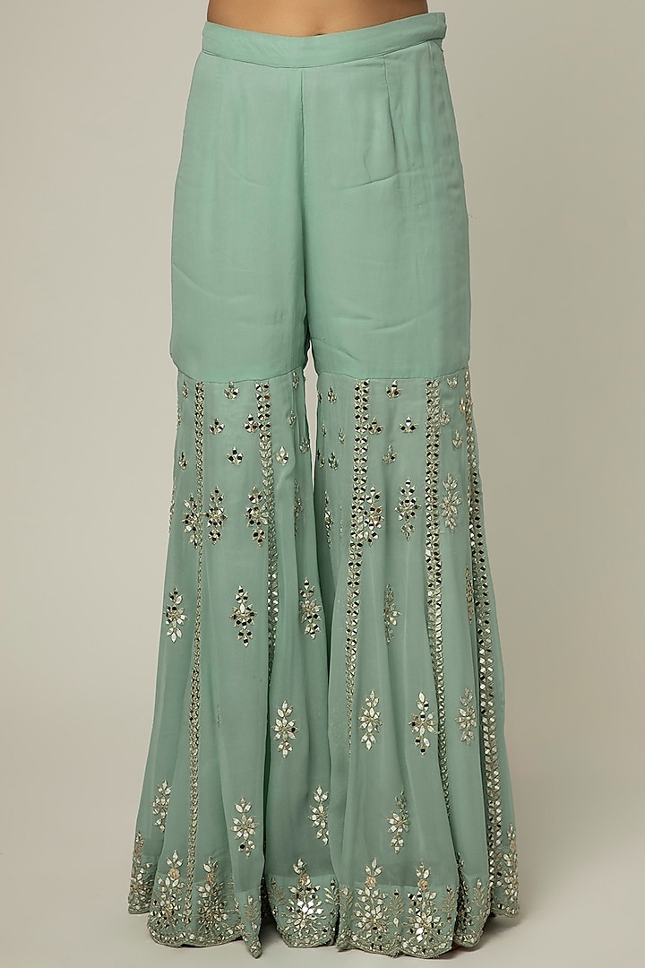 Ice Blue Georgette Mirror Embroidered Gharara Set by Suhino at Pernia's Pop Up Shop