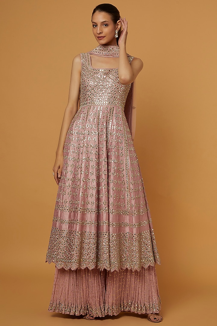 Pink Embroidered Anarkali Set  by Suhino
