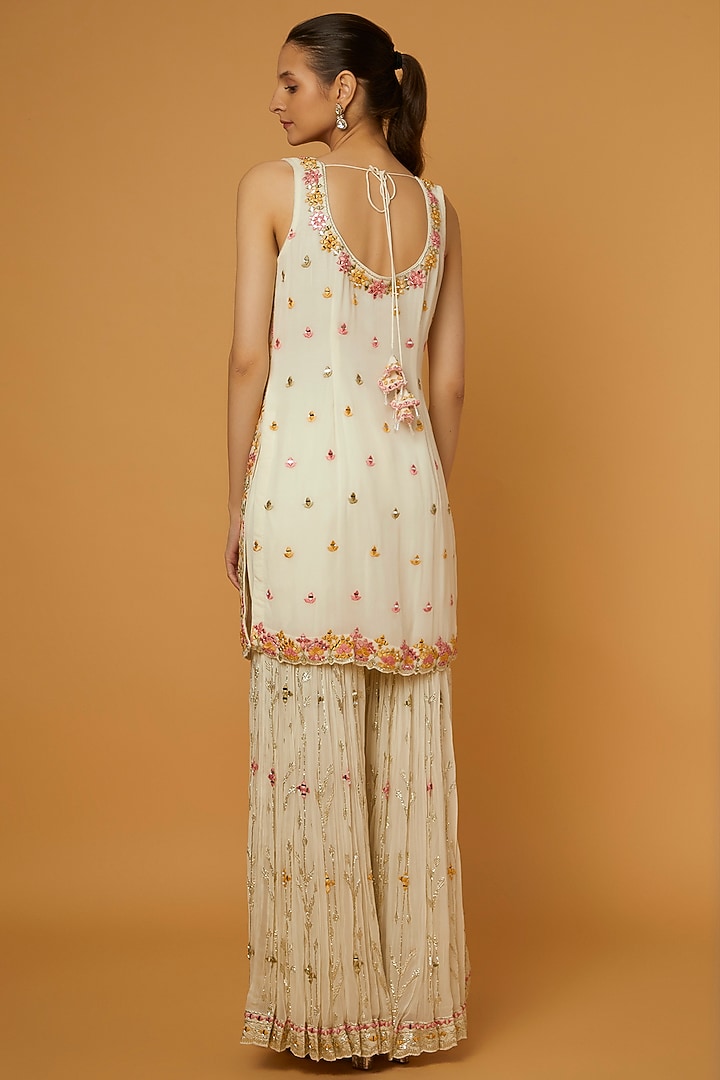 White Georgette Resham Embroidered Gharara Set by Suhino at Pernia's Pop Up Shop