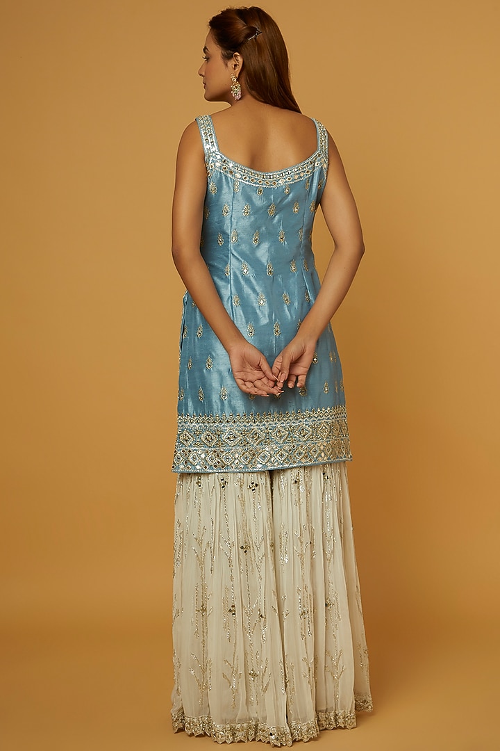 Off-White Slub Silk Resham Embroidered Gharara Set by Suhino at Pernia's Pop Up Shop