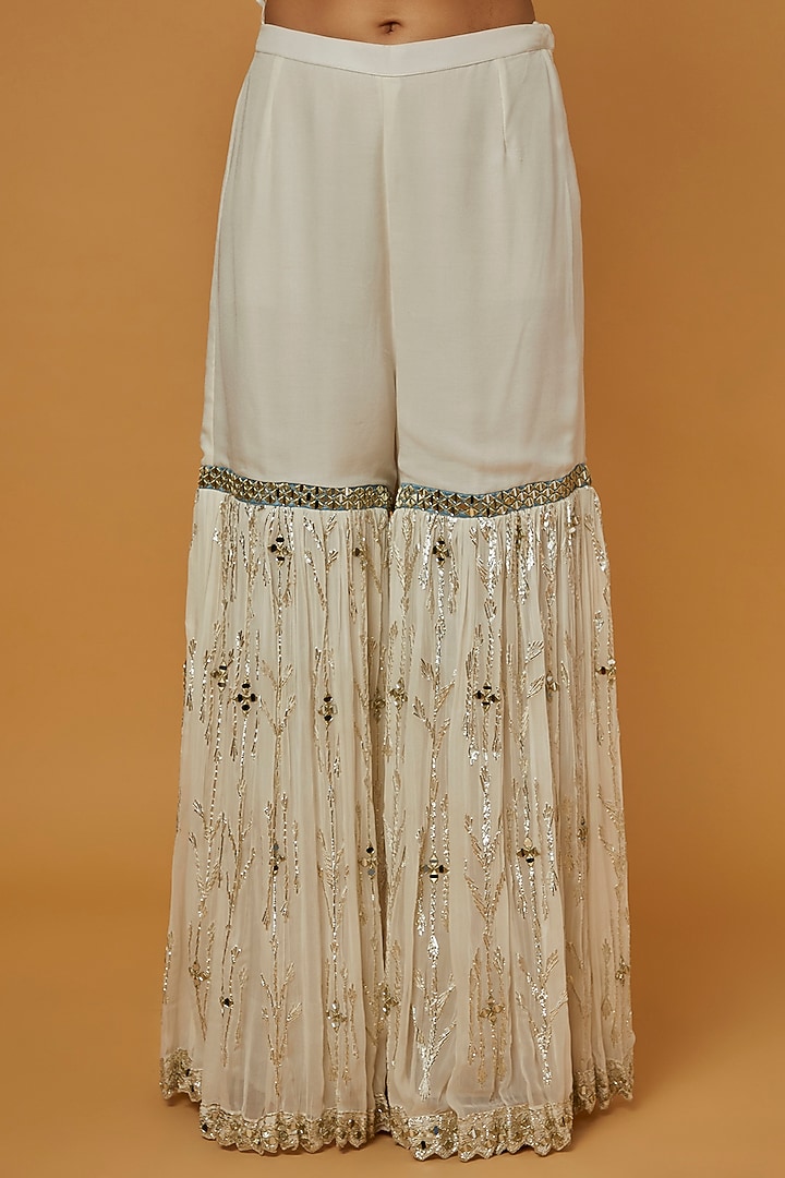 Off-White Slub Silk Resham Embroidered Gharara Set by Suhino at Pernia's Pop Up Shop