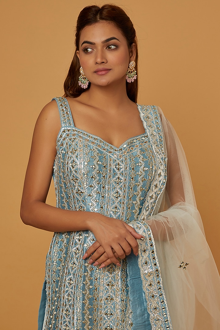 Off-White Slub Silk Resham Embroidered Gharara Set by Suhino at Pernia's Pop Up Shop