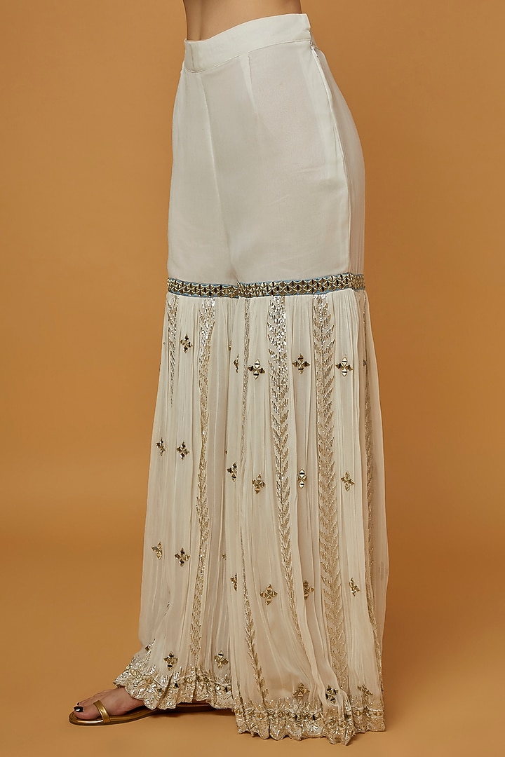 Off-White Slub Silk Gota Embroidered Gharara Set by Suhino at Pernia's Pop Up Shop