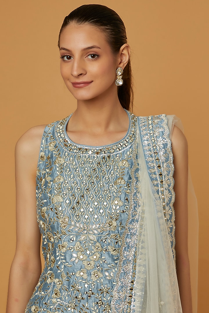 Off-White Slub Silk Gota Embroidered Gharara Set by Suhino at Pernia's Pop Up Shop