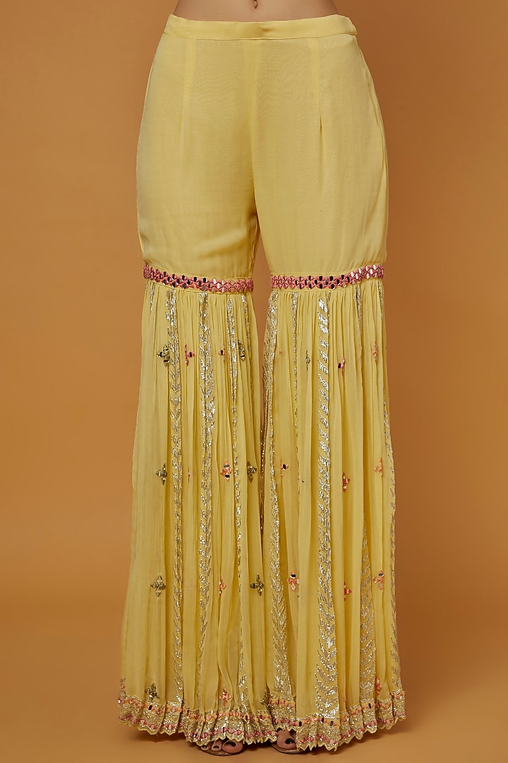 Yellow Georgette Gota Embroidered Gharara Set by Suhino at Pernia's Pop Up Shop