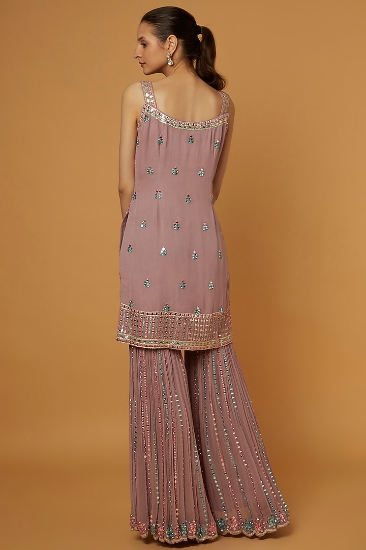 Lilac Georgette Mirror Embroidered Gharara Set by Suhino at Pernia's Pop Up Shop