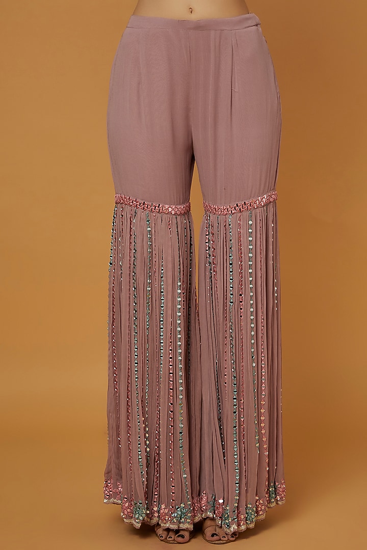 Lilac Georgette Mirror Embroidered Gharara Set by Suhino at Pernia's Pop Up Shop