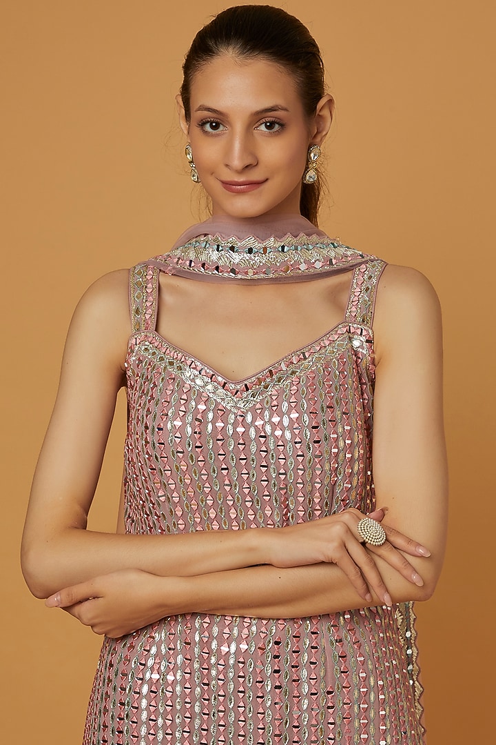 Lilac Georgette Mirror Embroidered Gharara Set by Suhino at Pernia's Pop Up Shop