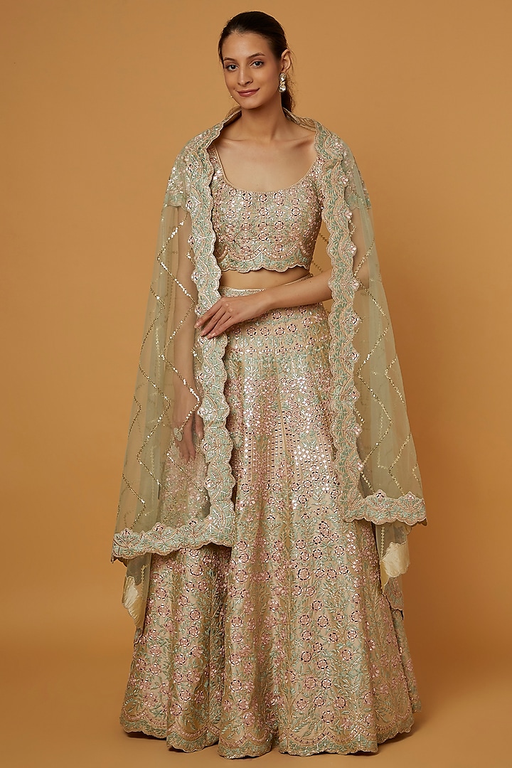 Off-White Embroidered Lehenga Set by Suhino