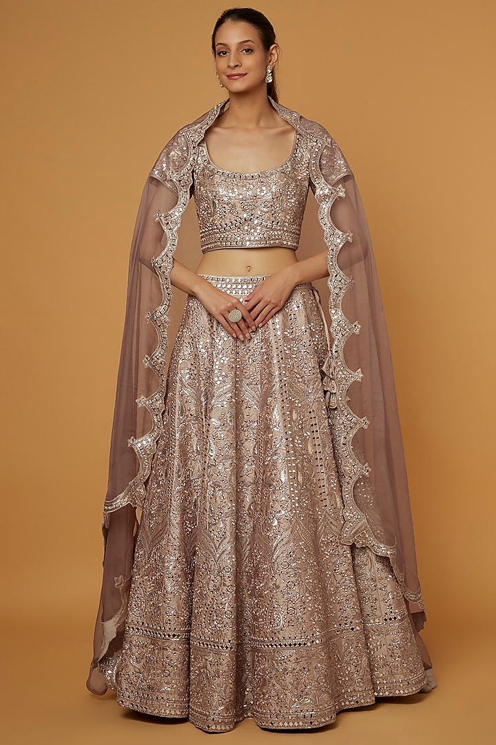 Champagne Gold Embroidered Lehenga  by Suhino