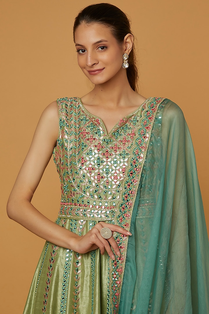Pista Green Embroidered Wedding Anarkali Set by Suhino at Pernia's Pop Up Shop