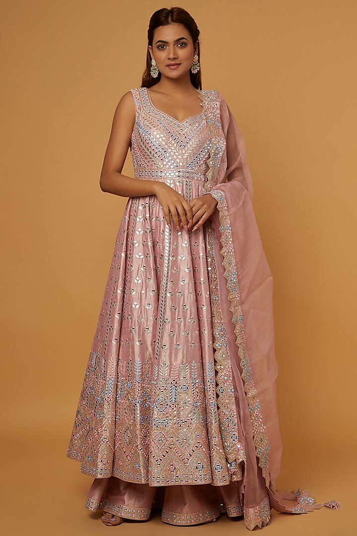 Pink Embroidered Anarkali Set by Suhino