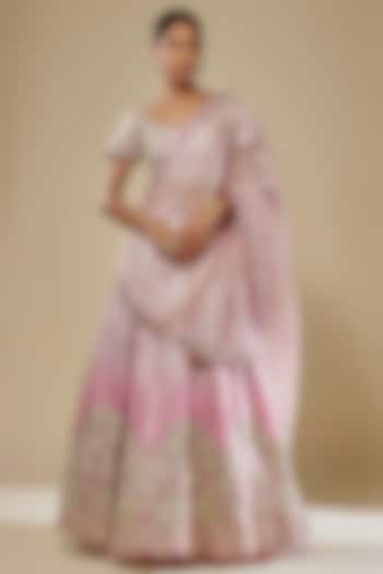 Pink Ombre Organza Zari Embroidered Wedding Lehenga Set by Suhino at Pernia's Pop Up Shop