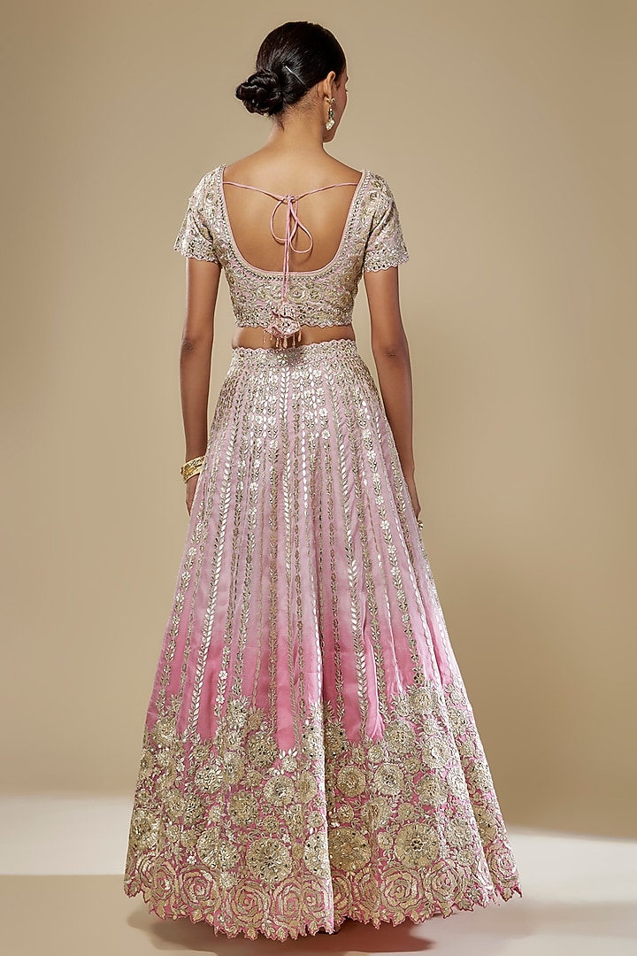 Pink Ombre Organza Zari Embroidered Wedding Lehenga Set by Suhino at Pernia's Pop Up Shop
