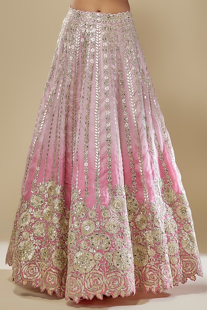 Pink Ombre Organza Zari Embroidered Wedding Lehenga Set by Suhino at Pernia's Pop Up Shop