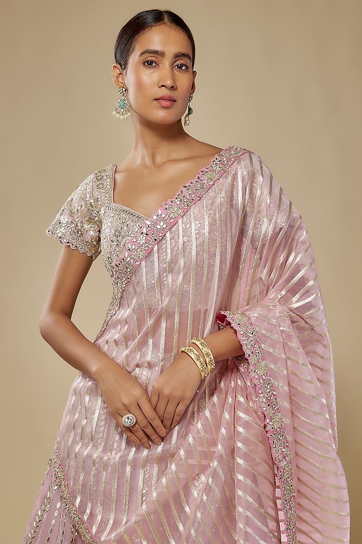 Pink Ombre Organza Zari Embroidered Wedding Lehenga Set by Suhino at Pernia's Pop Up Shop