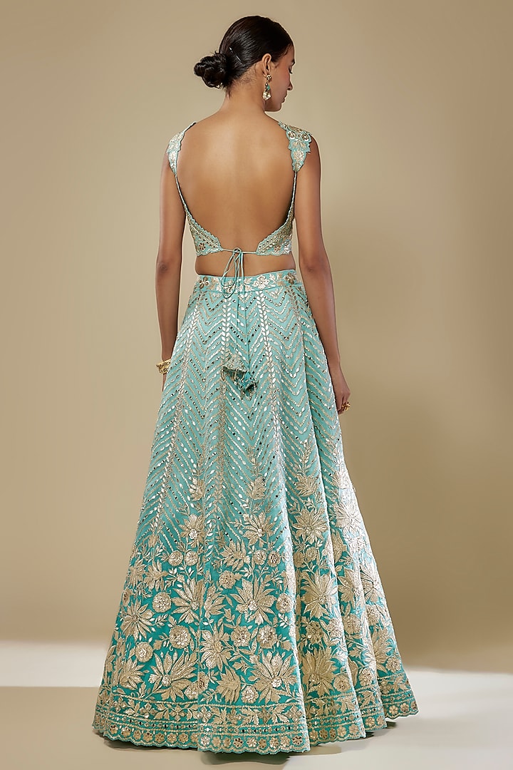 Aqua Ombre Organza Zari Embroidered Wedding Lehenga Set by Suhino at Pernia's Pop Up Shop