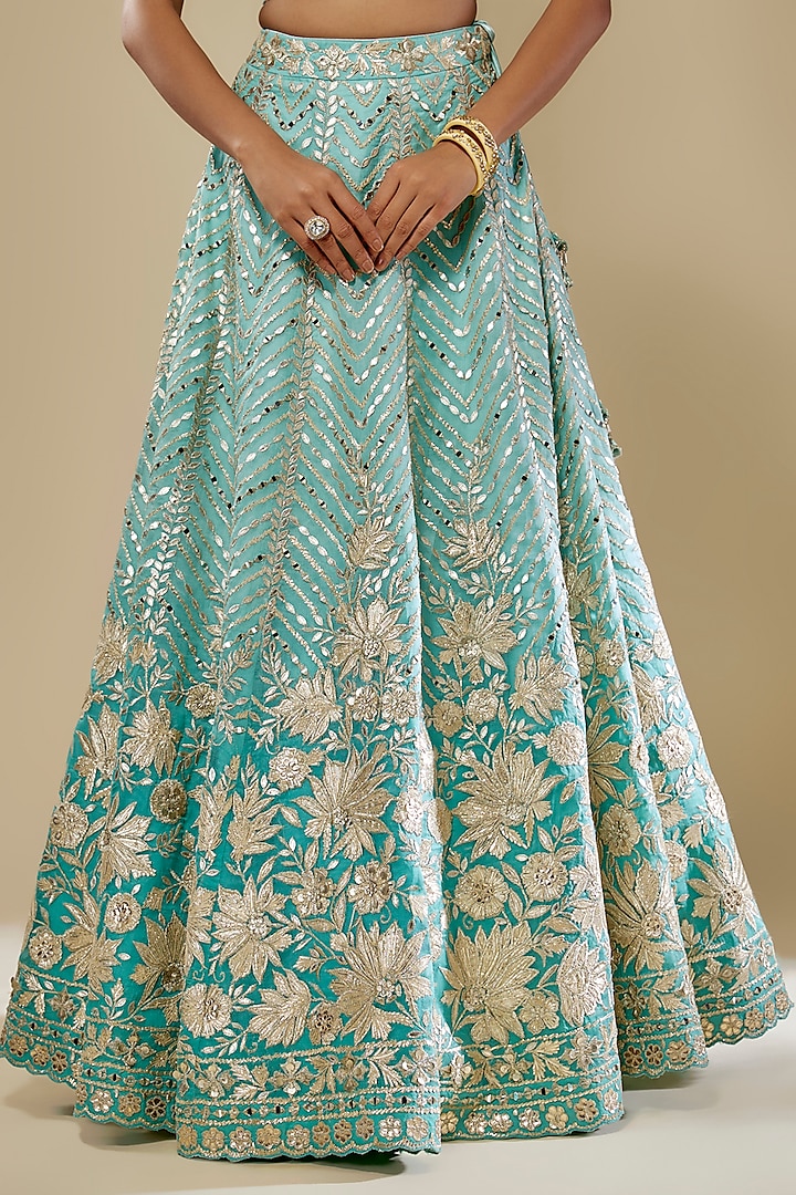 Aqua Ombre Organza Zari Embroidered Wedding Lehenga Set by Suhino at Pernia's Pop Up Shop