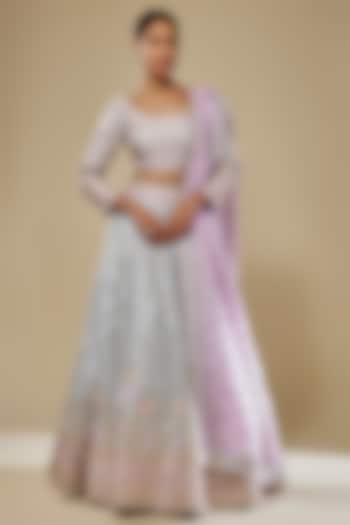 Blue Slub Silk Mirror & Gota Embroidered Wedding Lehenga Set by Suhino at Pernia's Pop Up Shop