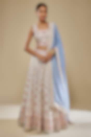 White Tissue Mirror & Resham Embroidered Wedding Lehenga Set by Suhino at Pernia's Pop Up Shop