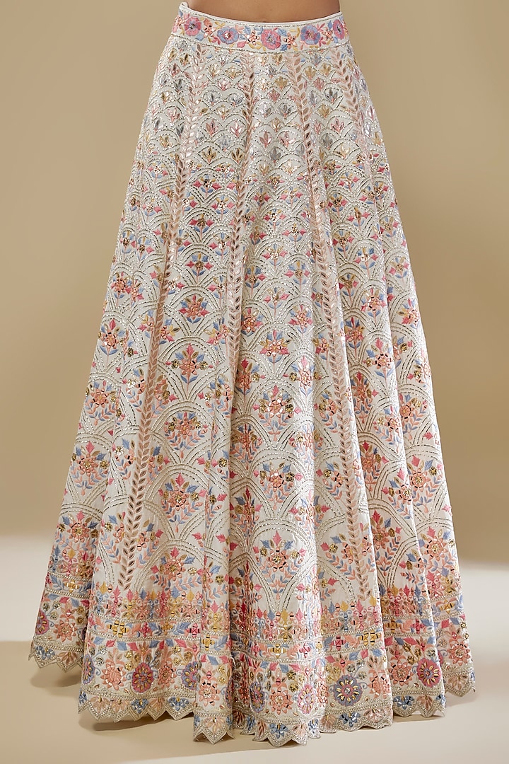 White Tissue Mirror & Resham Embroidered Wedding Lehenga Set by Suhino at Pernia's Pop Up Shop