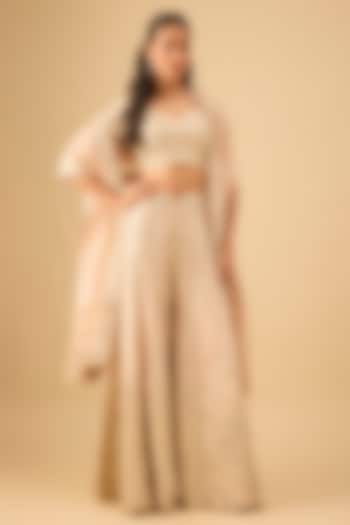 Peach Tissue Embroidered Wedding Sharara Set by Suhino at Pernia's Pop Up Shop
