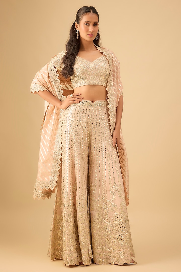 Peach Tissue Embroidered Wedding Sharara Set by Suhino at Pernia's Pop Up Shop